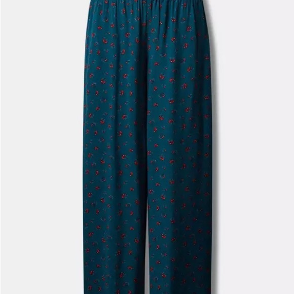 Torrid NWT Pull-On Wide Leg Challis Smocked Waist High-Rise Pant in Deep Teal - Picture 5 of 6